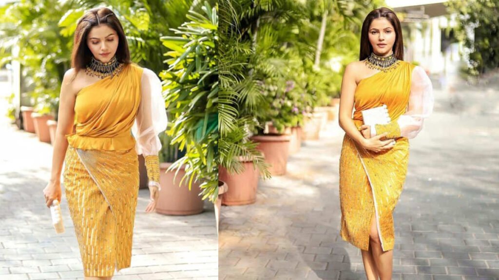 Rubina Dilaik looks gorgeous in golden dress